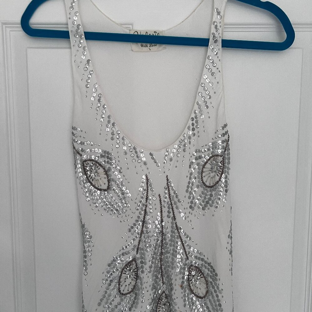 Valerie White Sequin Embellished Tank Top – Size L – Elegant Boho Glam